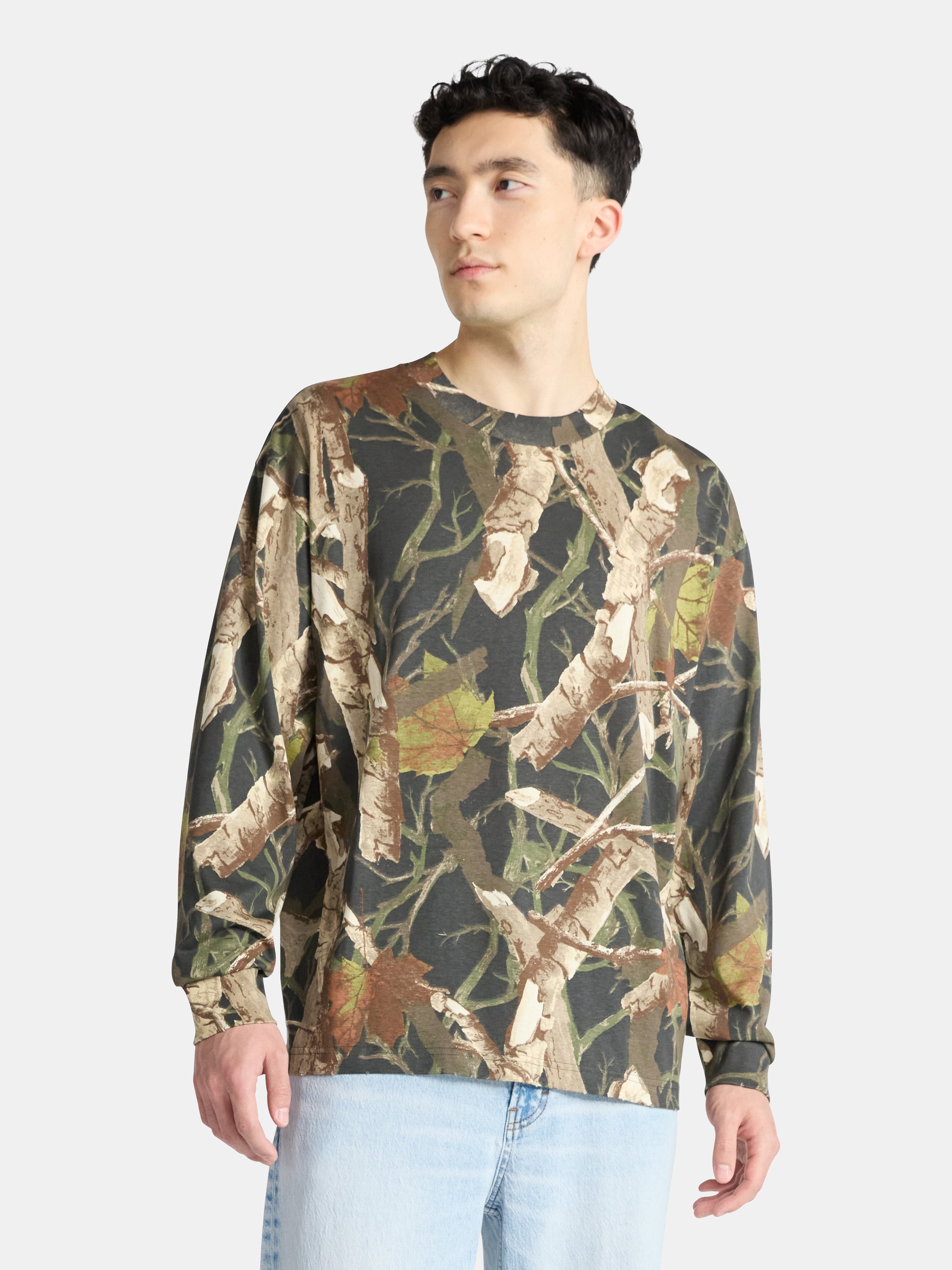 No Boundaries Cotton Oversized Tee with Long Sleeves, Men's & Big Men's