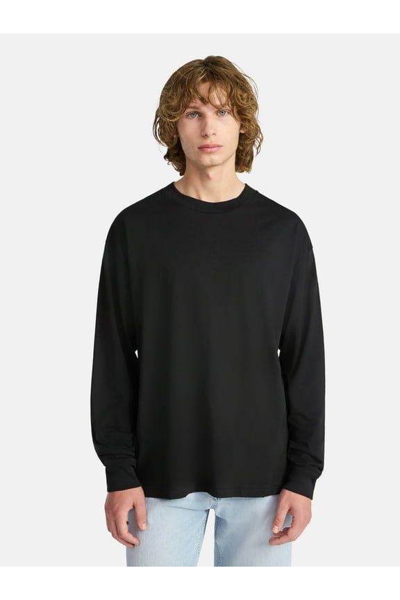 Cotton Oversized Tee with Long Sleeves, Men's & Big Men's