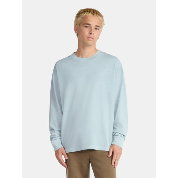 No Boundaries Cotton Oversized Tee with Long Sleeves, Men's & Big Men's