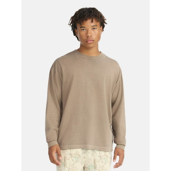 No Boundaries Cotton Oversized Tee with Long Sleeves, Men's & Big Men's