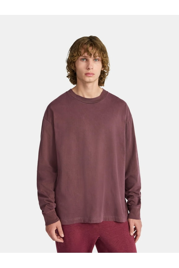Cotton Oversized Tee with Long Sleeves, Men's & Big Men's
