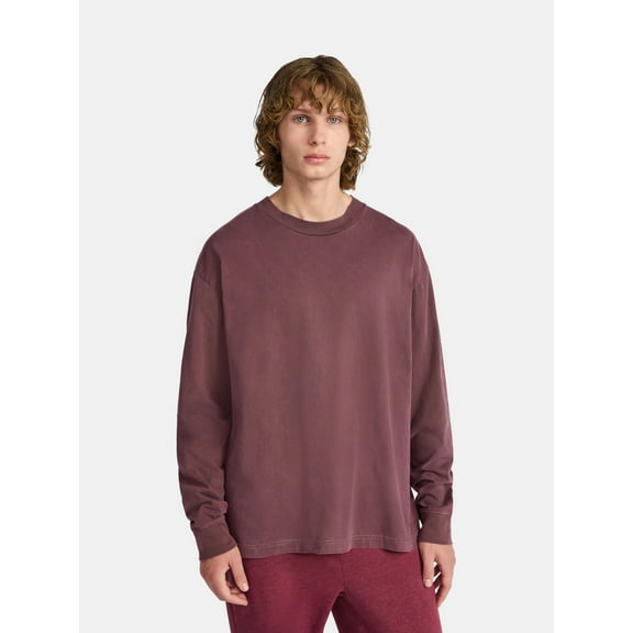 No Boundaries Cotton Oversized Tee with Long Sleeves, Men's & Big Men's