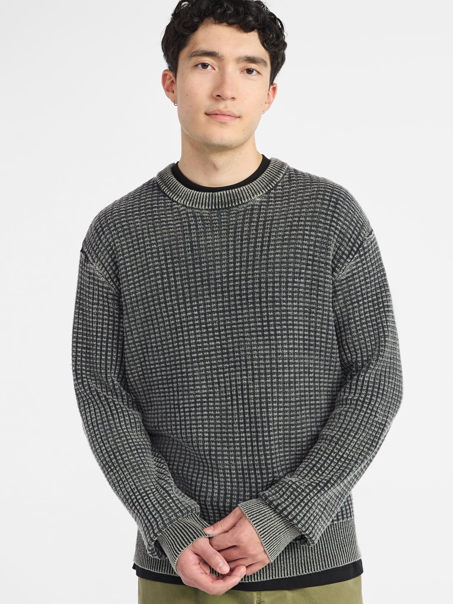 No Boundaries Men's & Big Men's Thermal Stitch Crewneck Sweater, Midweight, Sizes XS-3XL