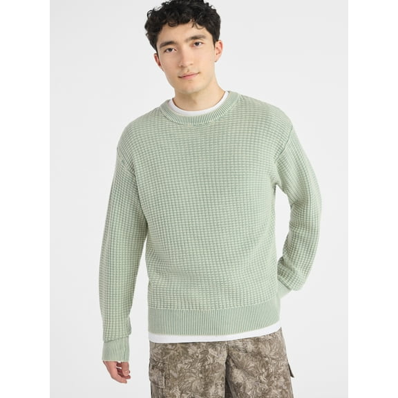 No Boundaries Men's & Big Men's Thermal Stitch Crewneck Sweater, Midweight, Sizes XS-3XL