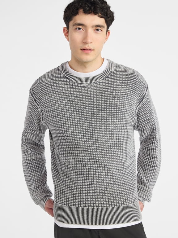 Men's & Big Men's Thermal Stitch Crewneck Sweater, Midweight, Sizes XS-3XL