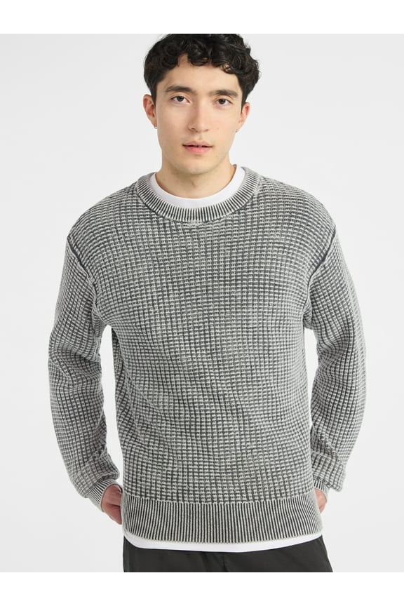 Men's & Big Men's Thermal Stitch Crewneck Sweater, Midweight, Sizes XS-3XL