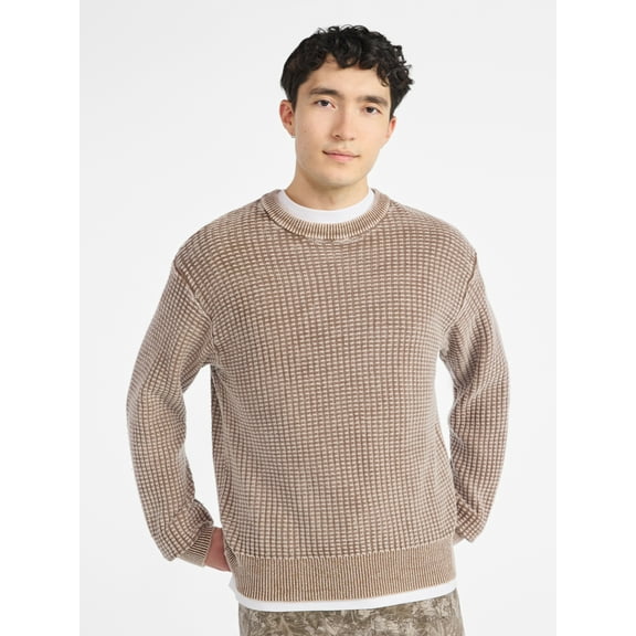 No Boundaries Men's & Big Men's Thermal Stitch Crewneck Sweater, Midweight, Sizes XS-3XL