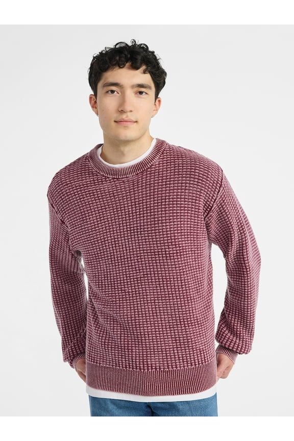 Men's & Big Men's Thermal Stitch Crewneck Sweater, Midweight, Sizes XS-3XL
