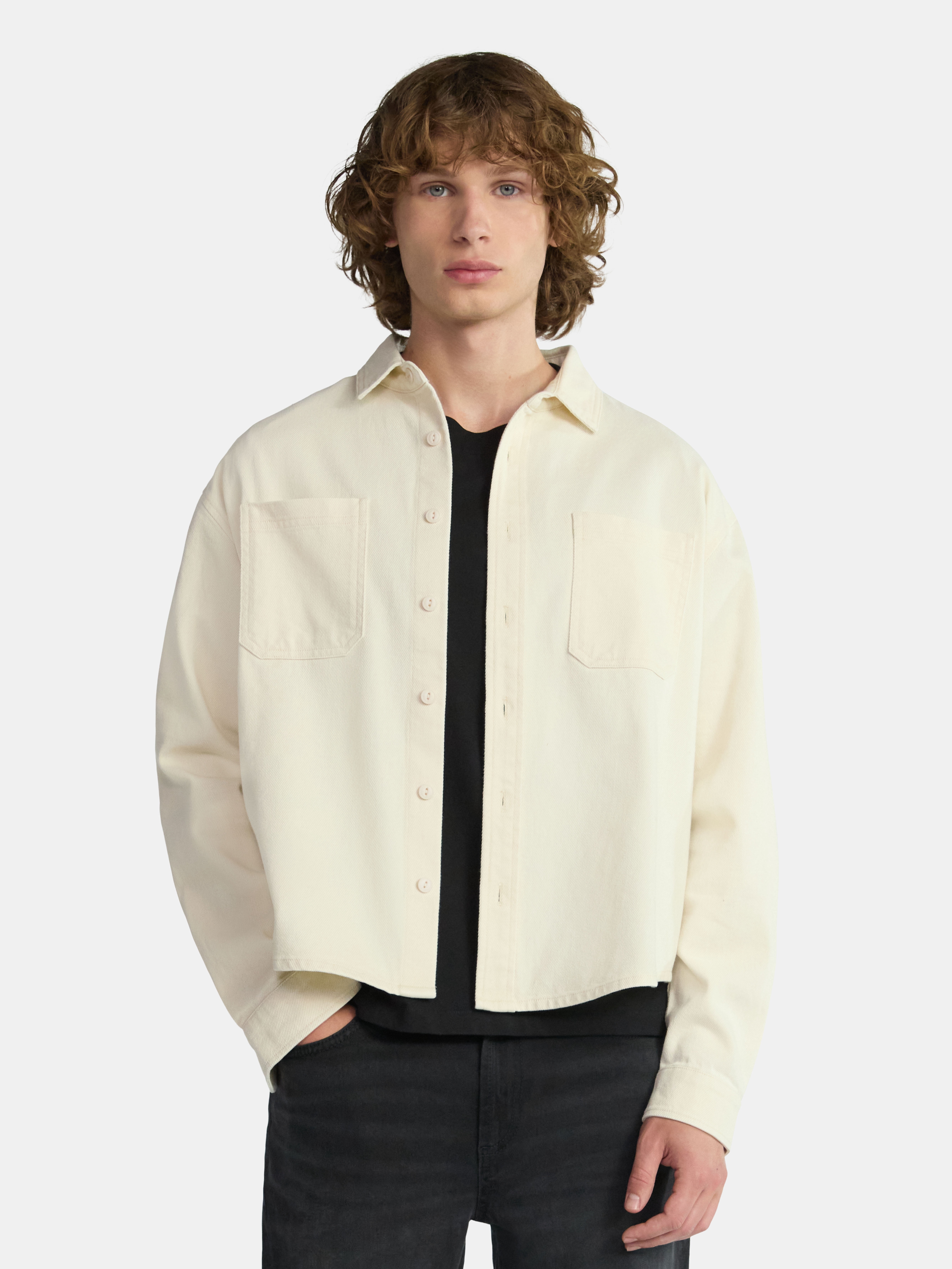 No Boundaries Twill Shirt with Long Sleeves, Men's and Big Men's
