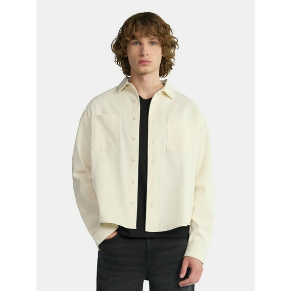 No Boundaries Twill Shirt with Long Sleeves, Men's and Big Men's