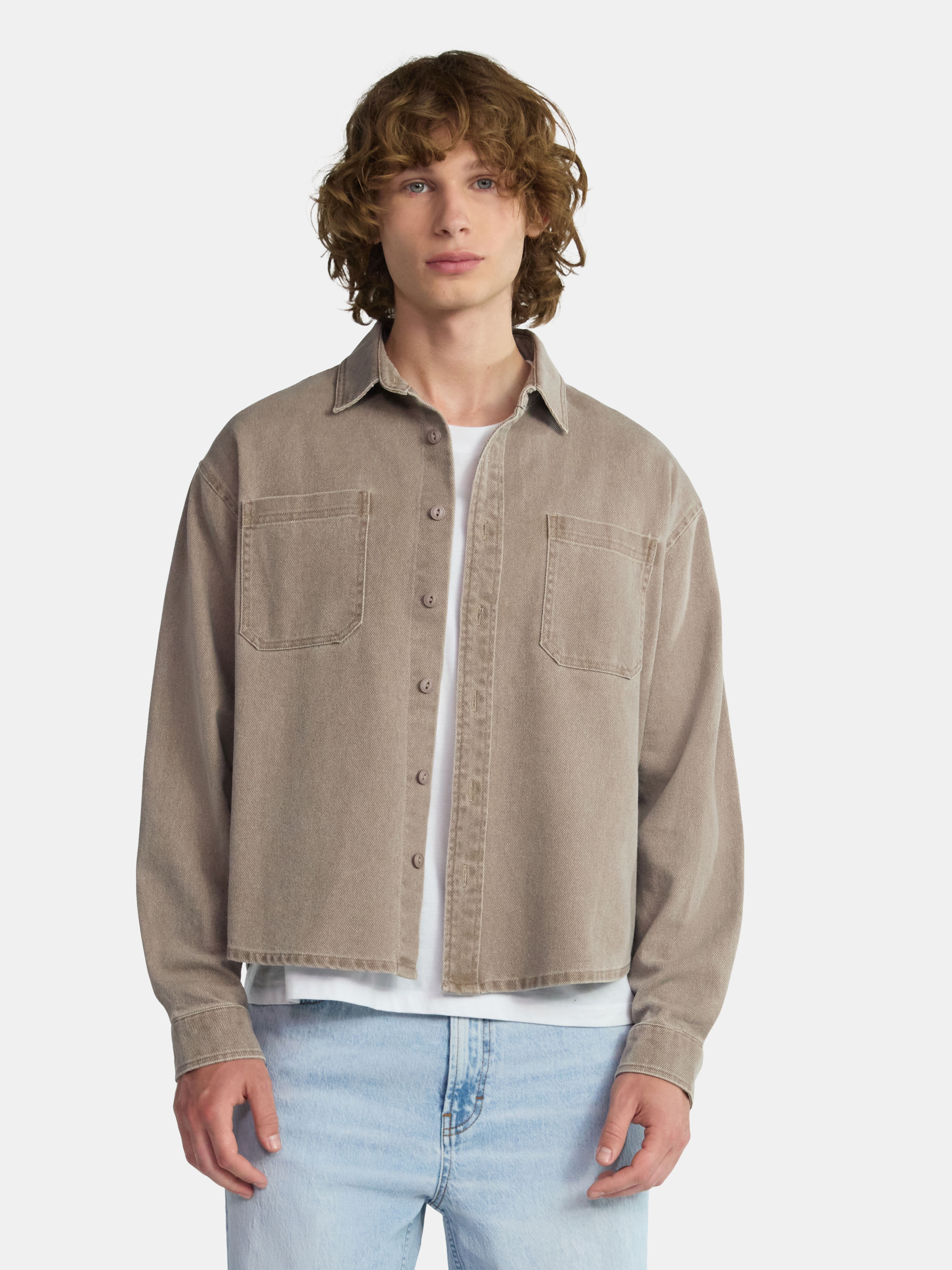 No Boundaries Twill Shirt with Long Sleeves, Men's and Big Men's
