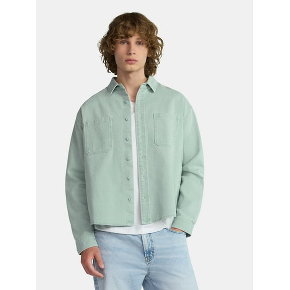 No Boundaries Twill Shirt with Long Sleeves, Men's and Big Men's