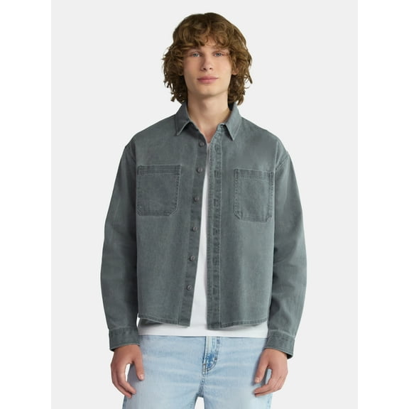 No Boundaries Twill Shirt with Long Sleeves, Men's and Big Men's