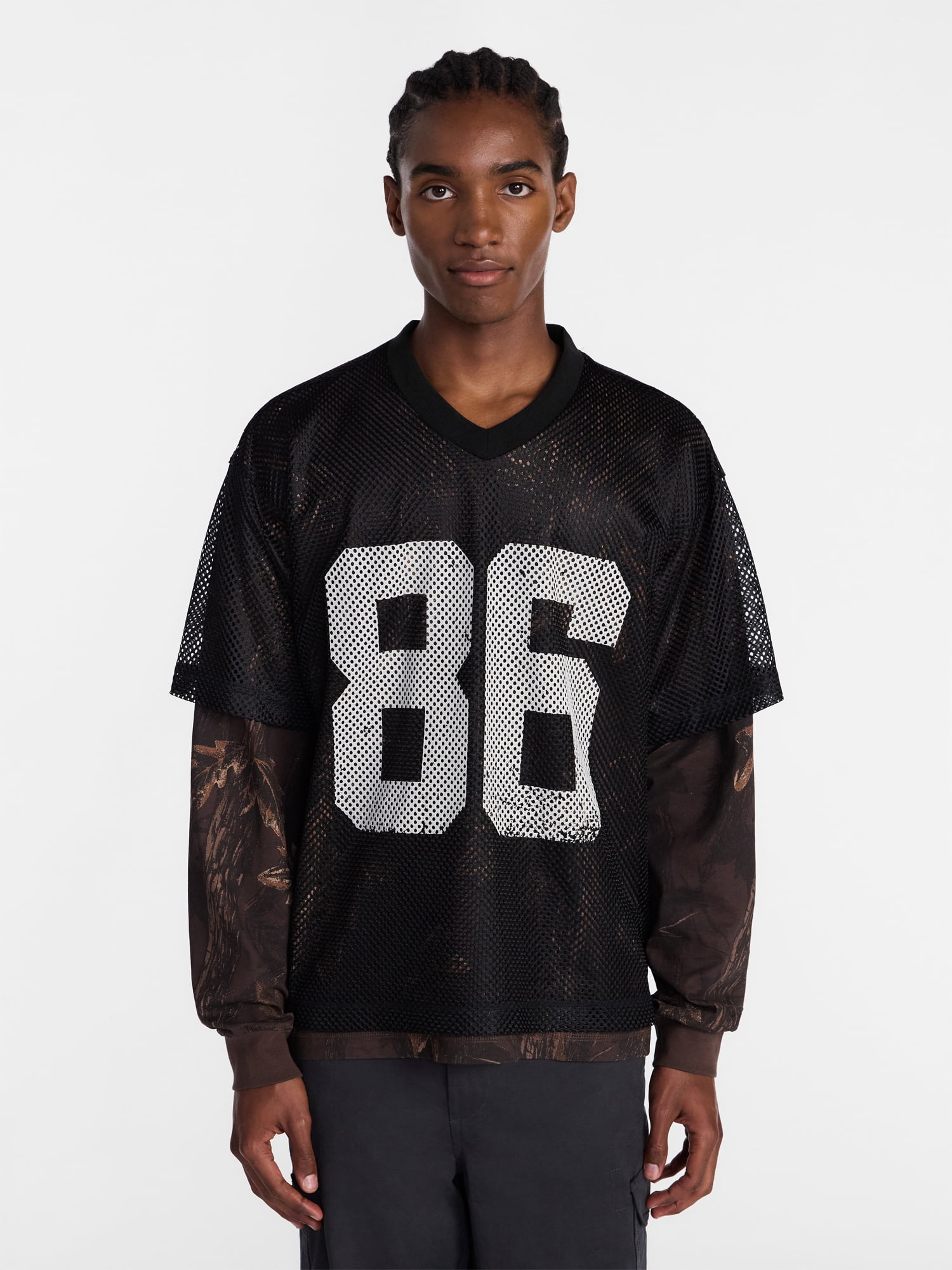 No Boundaries 90s Layered Look Mesh Jersey with Long Sleeves Tee Shirt, Men's XS-5XB