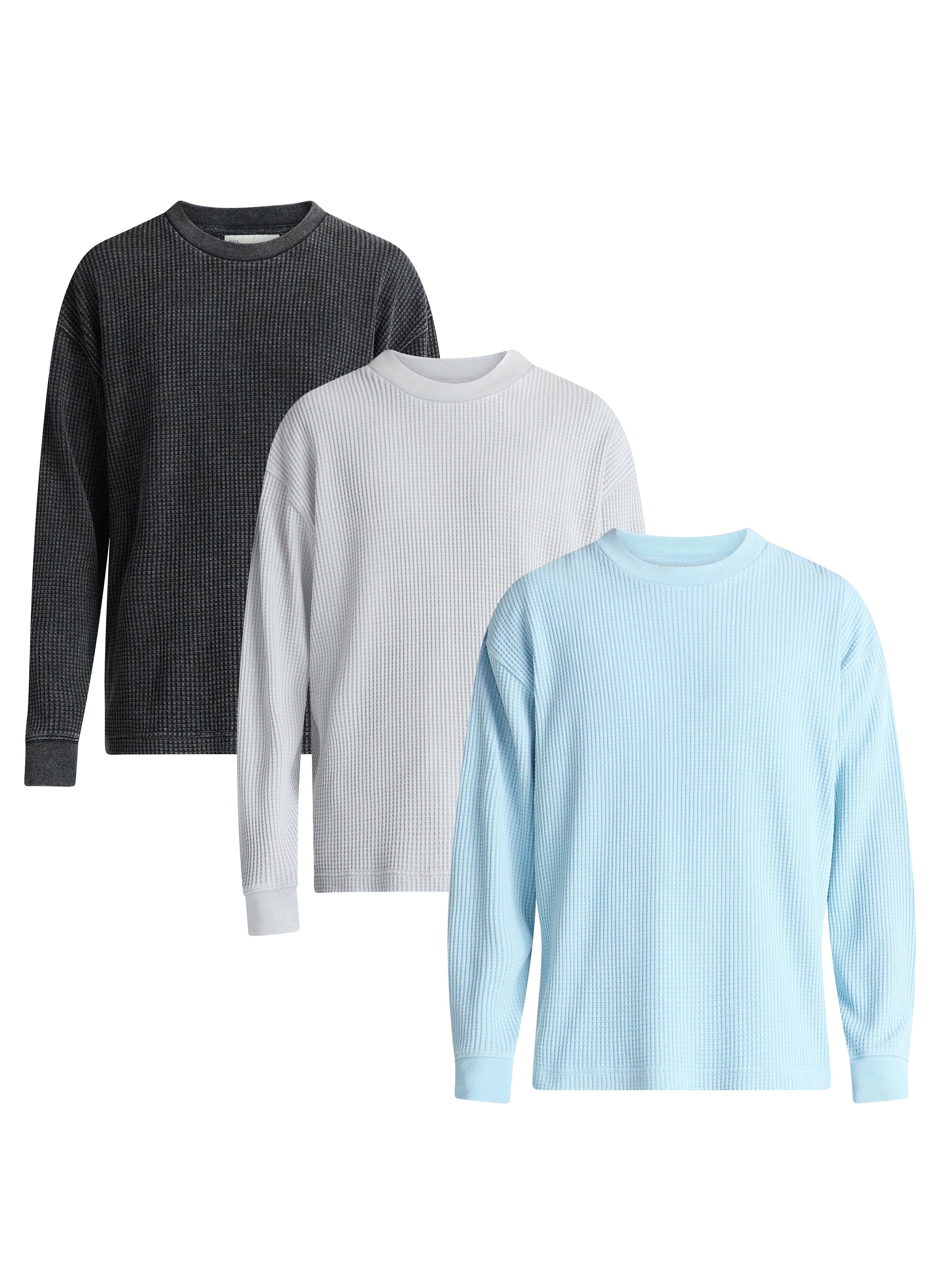 No Boundaries Thermal Tee with Long Sleeves, 3-Pack, Men's & Big