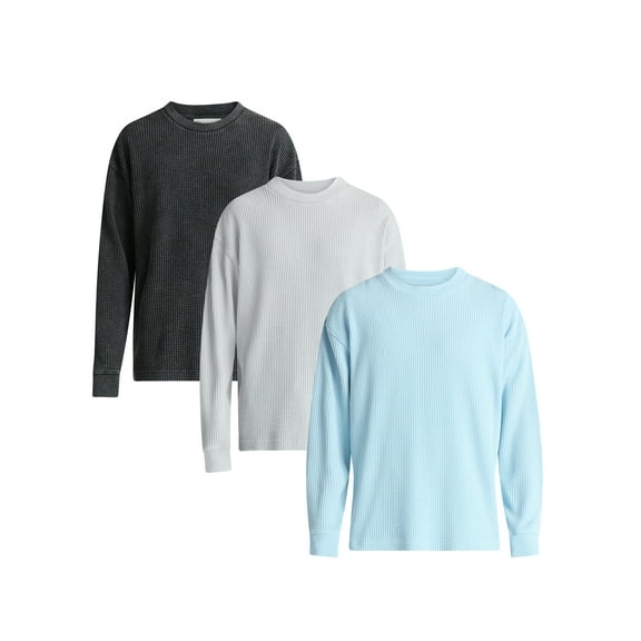 No Boundaries Thermal Tee with Long Sleeves, 3-Pack, Men's & Big Men's