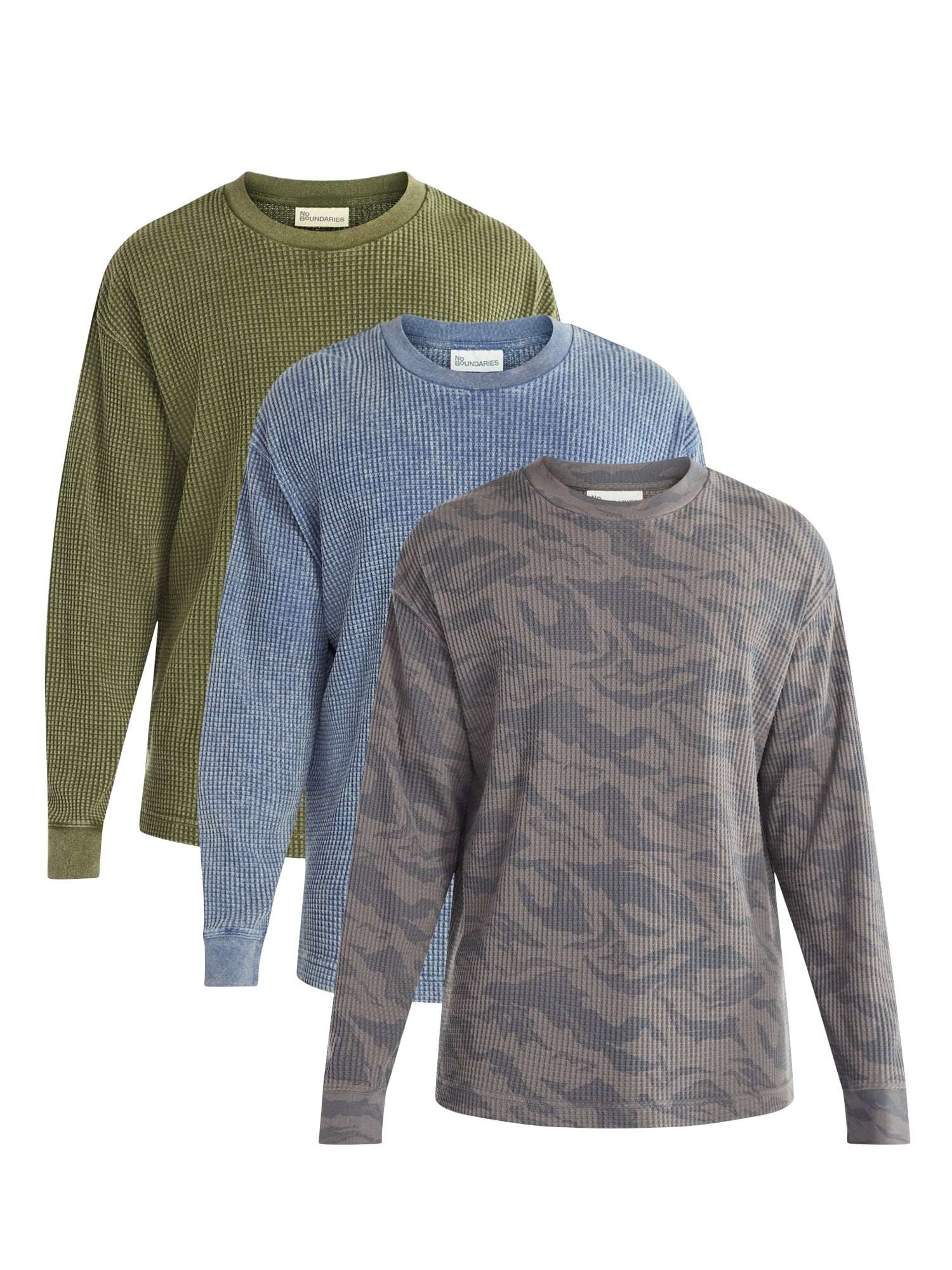 No Boundaries Thermal Tee with Long Sleeves, 3-Pack, Men's & Big Men's