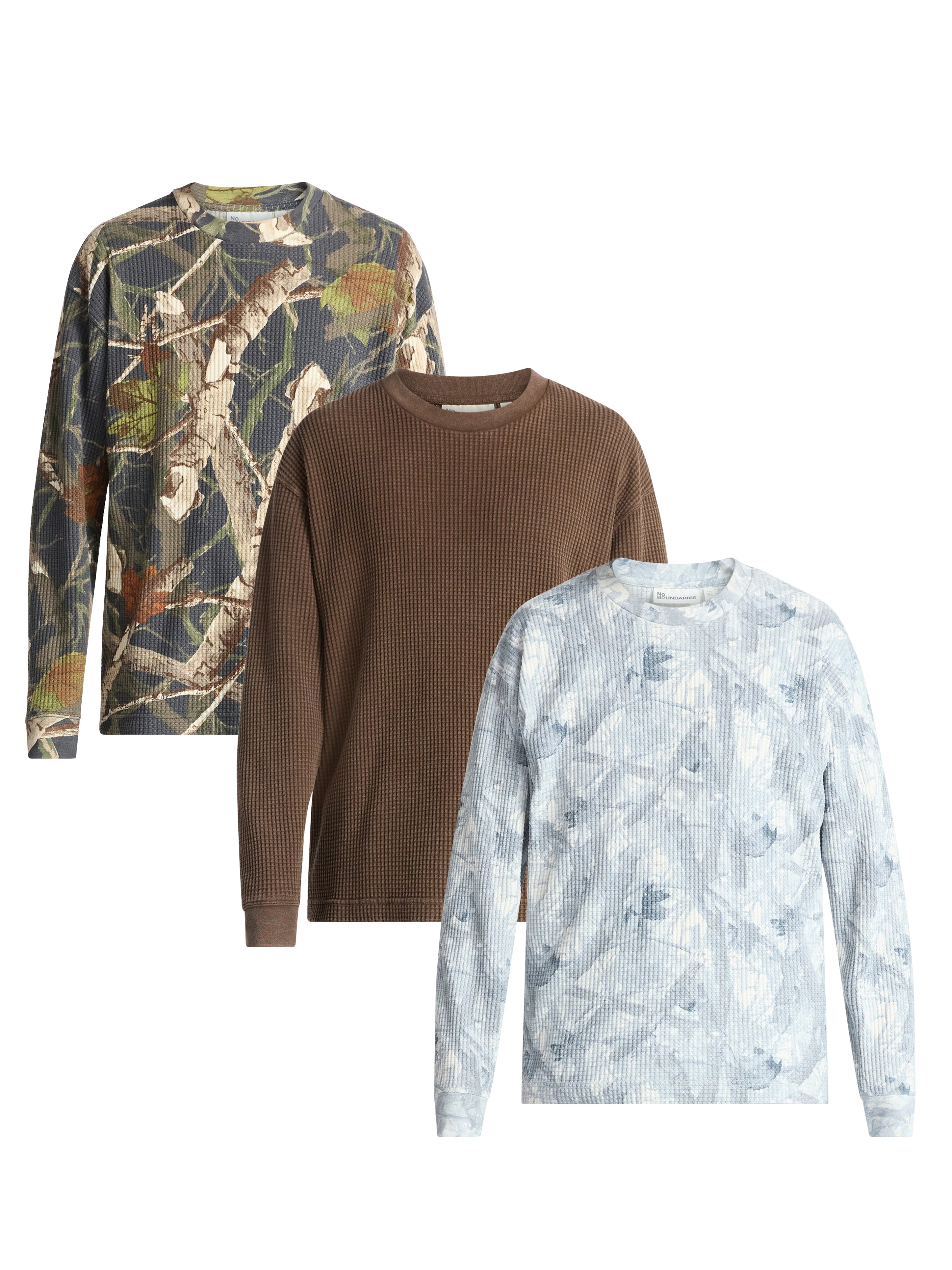 No Boundaries Thermal Tee with Long Sleeves, 3-Pack, Men's & Big