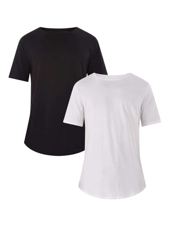 Men's & Big Men's Longline Curved Hem Elongated Tee Shirt, 2-Pack, Sizes XS-5XL