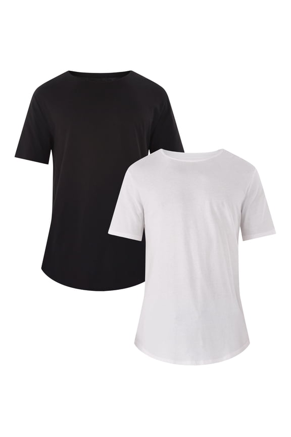 Men's & Big Men's Longline Curved Hem Elongated Tee Shirt, 2-Pack, Sizes XS-5XL