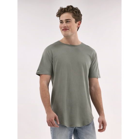 No Boundaries Men's & Big Men's Longline Curved Hem Elongated Tee Shirt, Sizes XS-5XL
