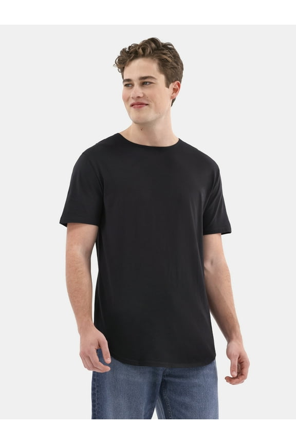 Men's & Big Men's Longline Curved Hem Elongated Tee Shirt, Sizes XS-5XL