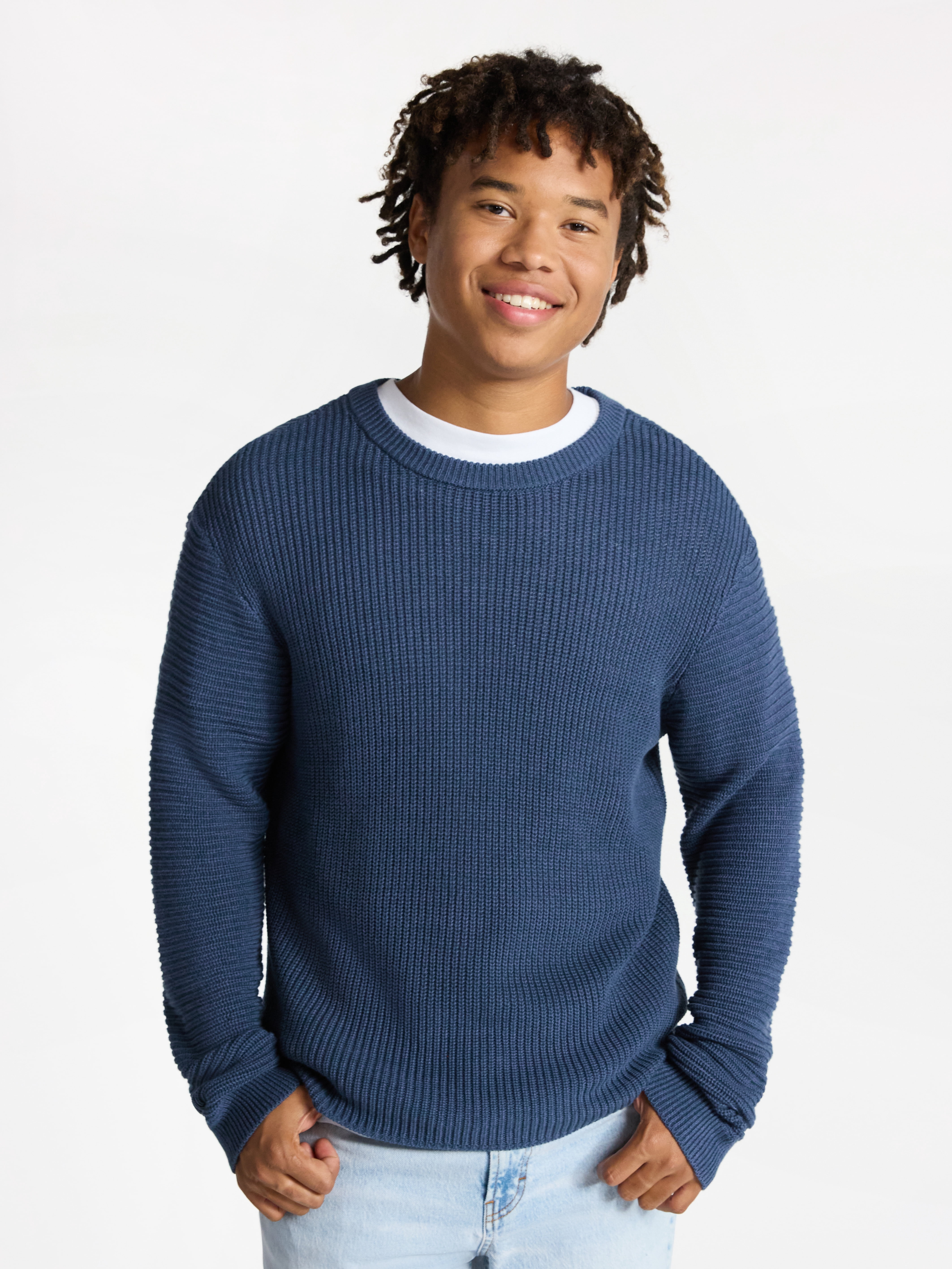 No Boundaries Marled Cotton Crewneck Pullover Sweater, Midweight, Men's & Big Men's