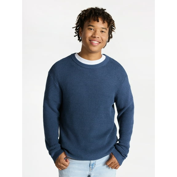 No Boundaries Marled Cotton Crewneck Pullover Sweater, Midweight, Men's & Big Men's