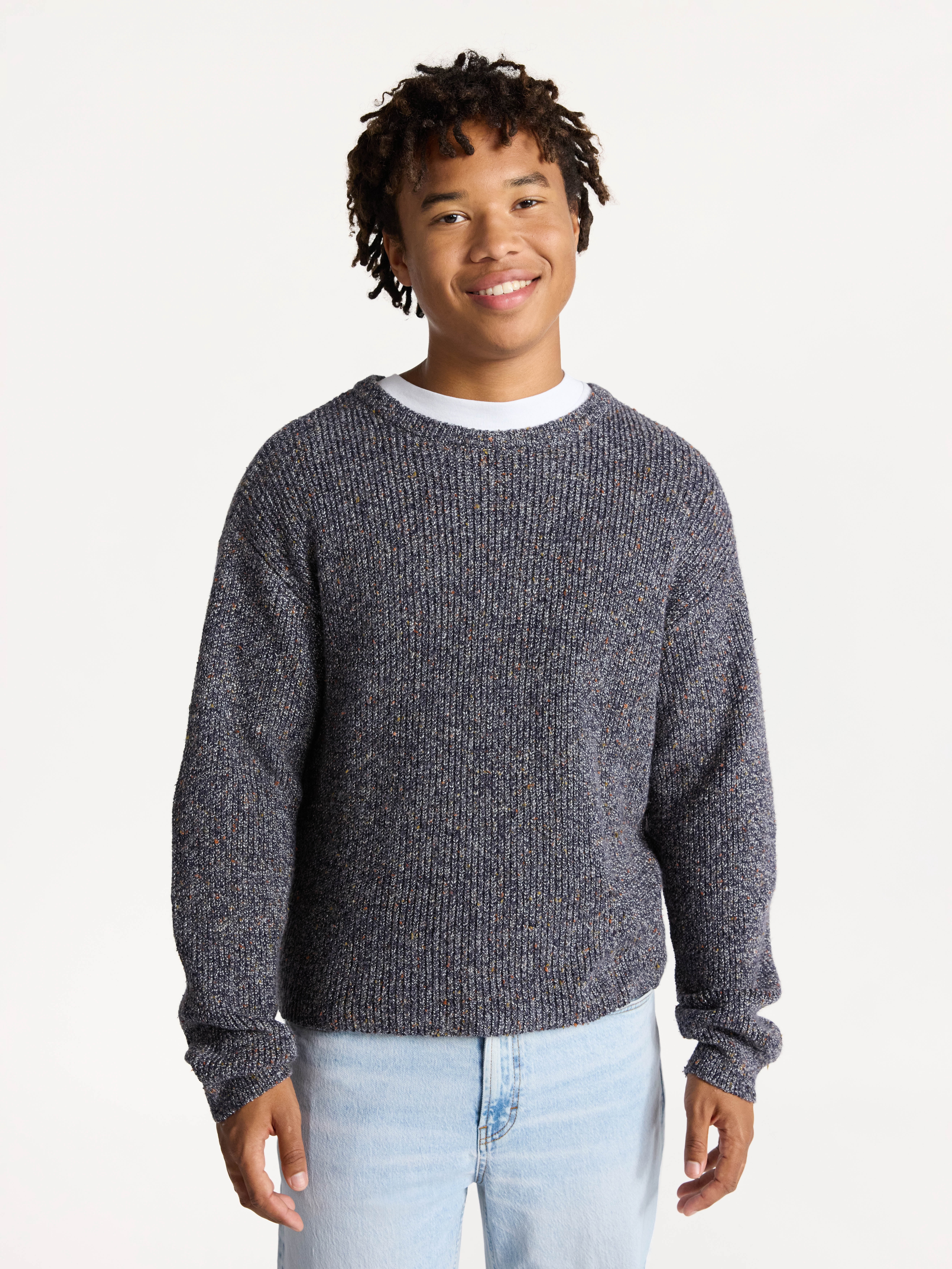 No Boundaries Marled Cotton Crewneck Pullover Sweater, Midweight, Men's & Big Men's