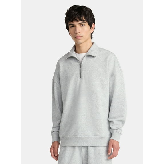 No Boundaries Oversized Quarter Zip Pullover with Long Sleeves, Men's & Big Men's