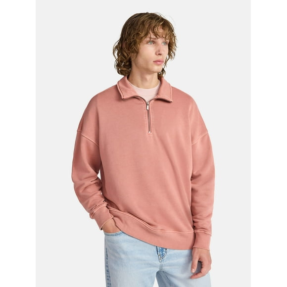 No Boundaries Oversized Quarter Zip Pullover with Long Sleeves, Men's & Big Men's