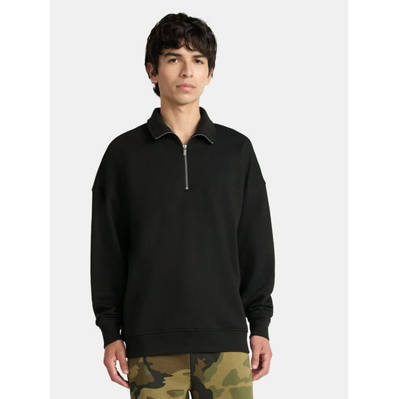 No Boundaries Oversized Quarter Zip Pullover with Long Sleeves, Men's & Big Men's