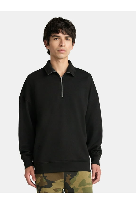Oversized Quarter Zip Pullover with Long Sleeves, Men's & Big Men's