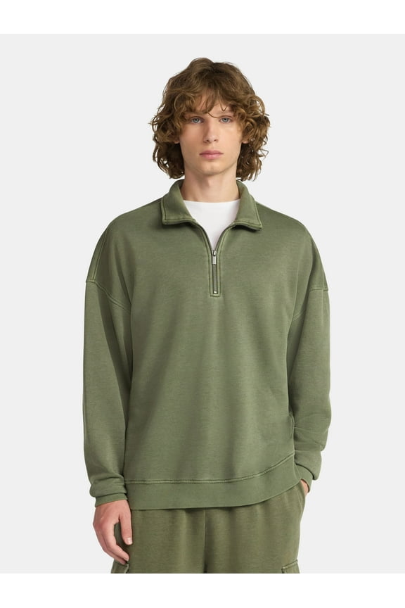 Oversized Quarter Zip Pullover with Long Sleeves, Men's & Big Men's