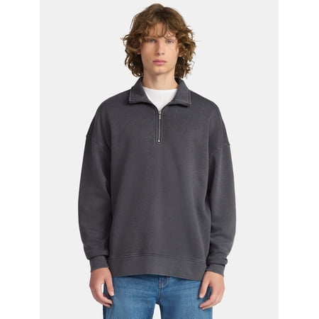 No Boundaries Oversized Quarter Zip Pullover with Long Sleeves, Men's & Big Men's