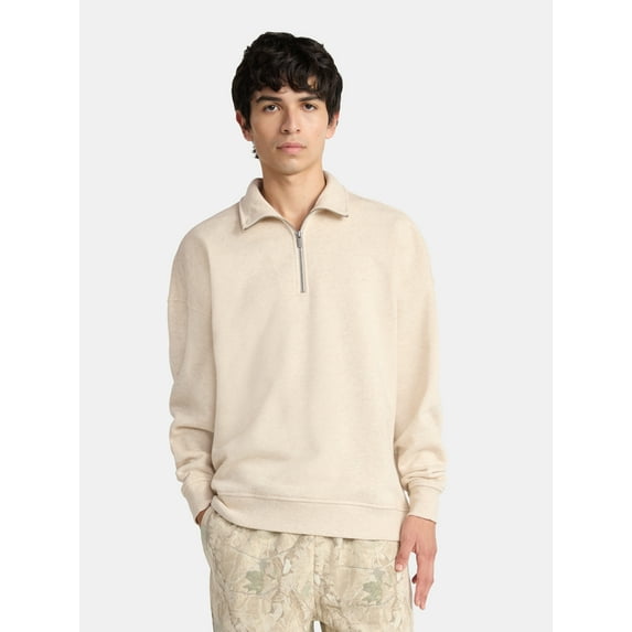 No Boundaries Oversized Quarter Zip Pullover with Long Sleeves, Men's & Big Men's