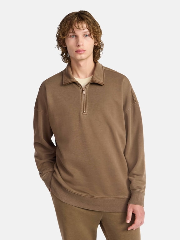 Oversized Quarter Zip Pullover with Long Sleeves, Men's & Big Men's
