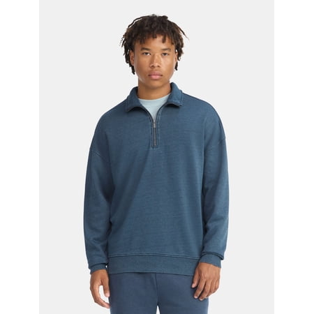 No Boundaries Oversized Quarter Zip Pullover with Long Sleeves, Men's & Big Men's