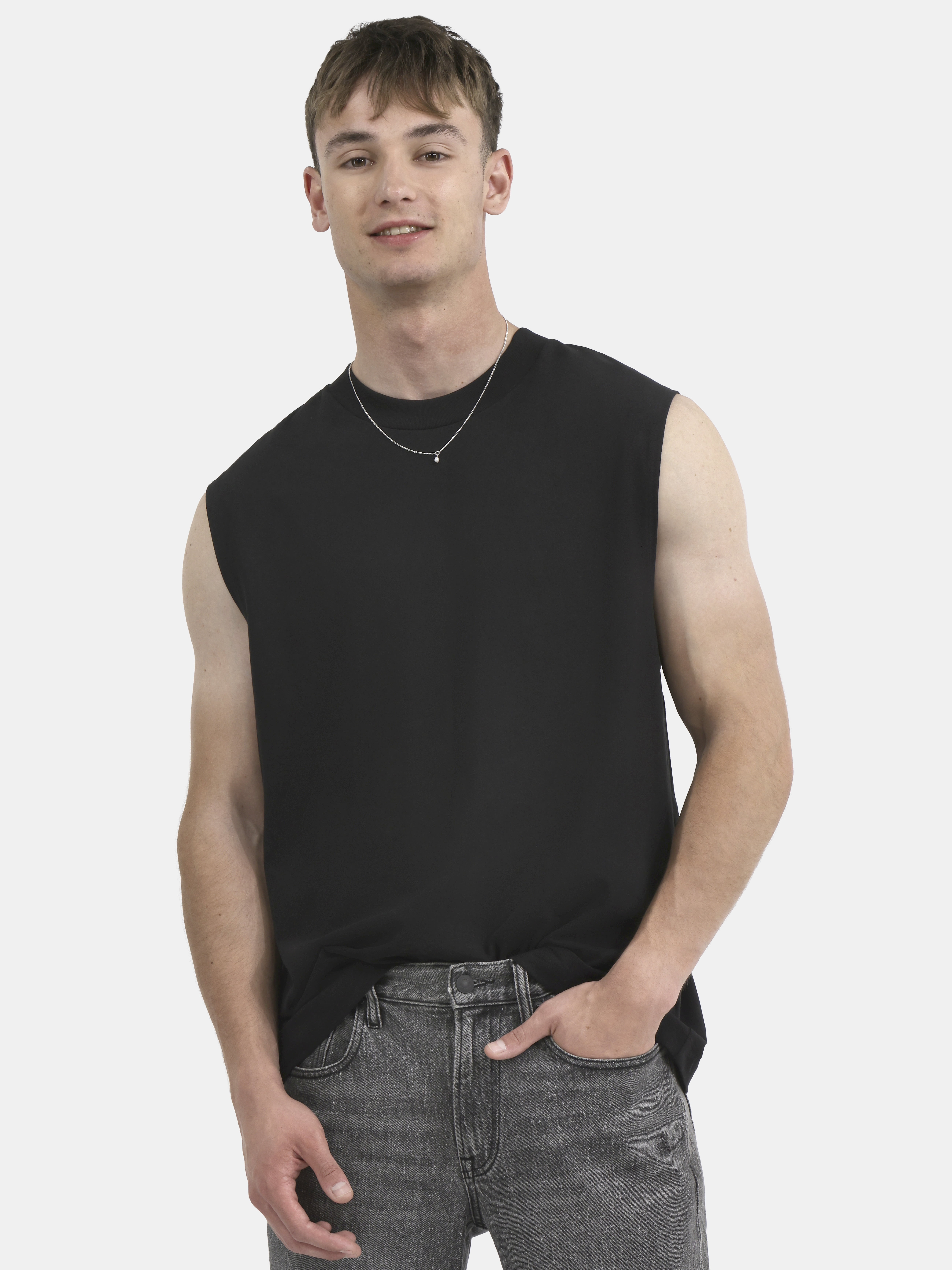 No Boundaries Men's Oversized Sleeveless Cotton Muscle Tee XS to