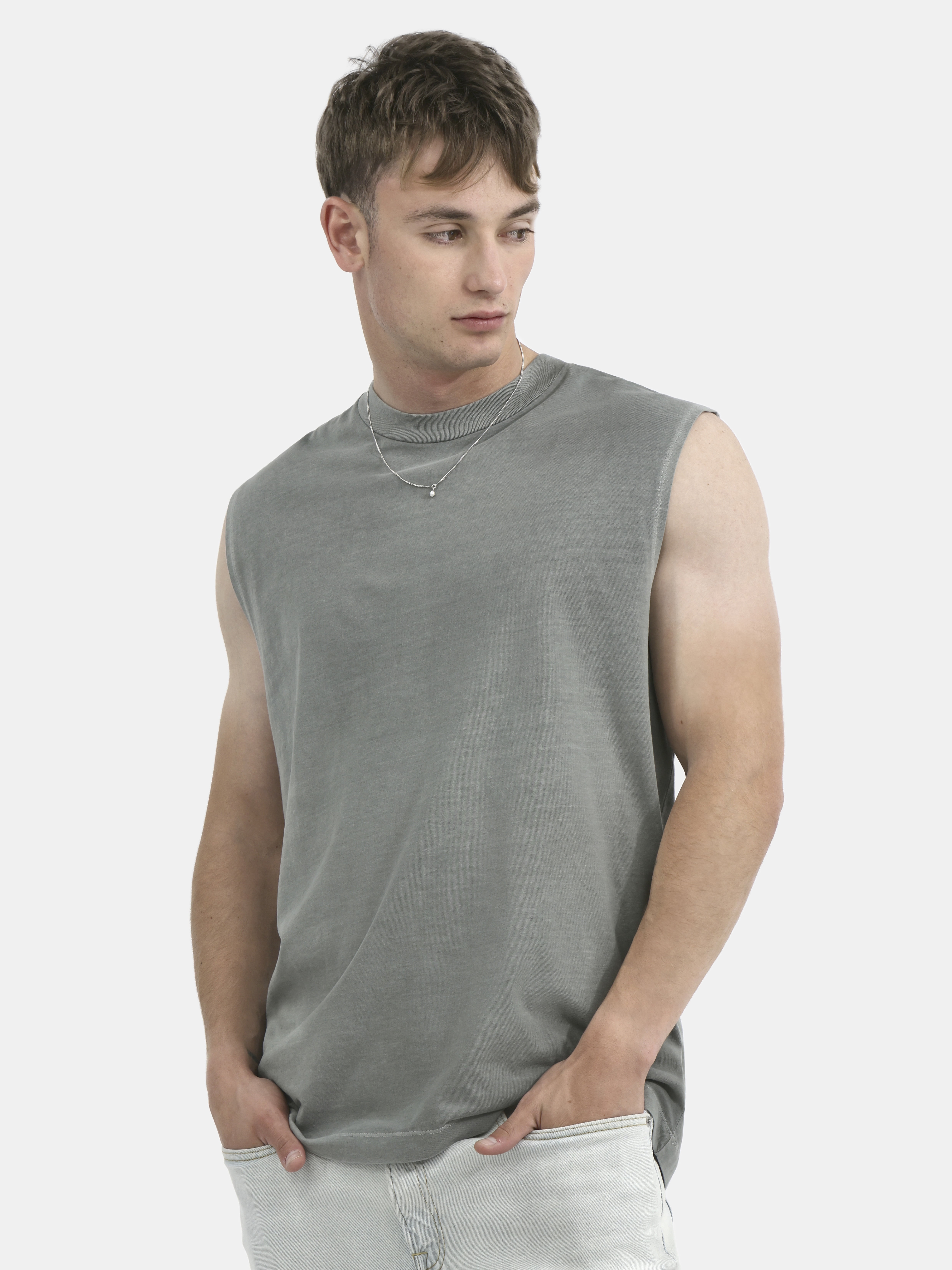 No Boundaries Men's & Big Men's Oversized Sleeveless Cotton Muscle