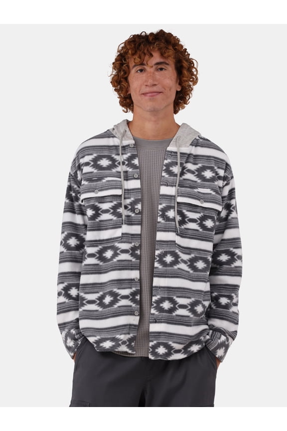 Men's & Big Men's Polar Fleece Hooded Button Up Jacket, Sizes XS-5XL