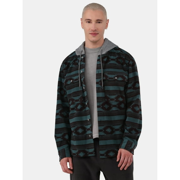 No Boundaries Men's & Big Men's Polar Fleece Hooded Button Up Jacket, Sizes XS-5XL