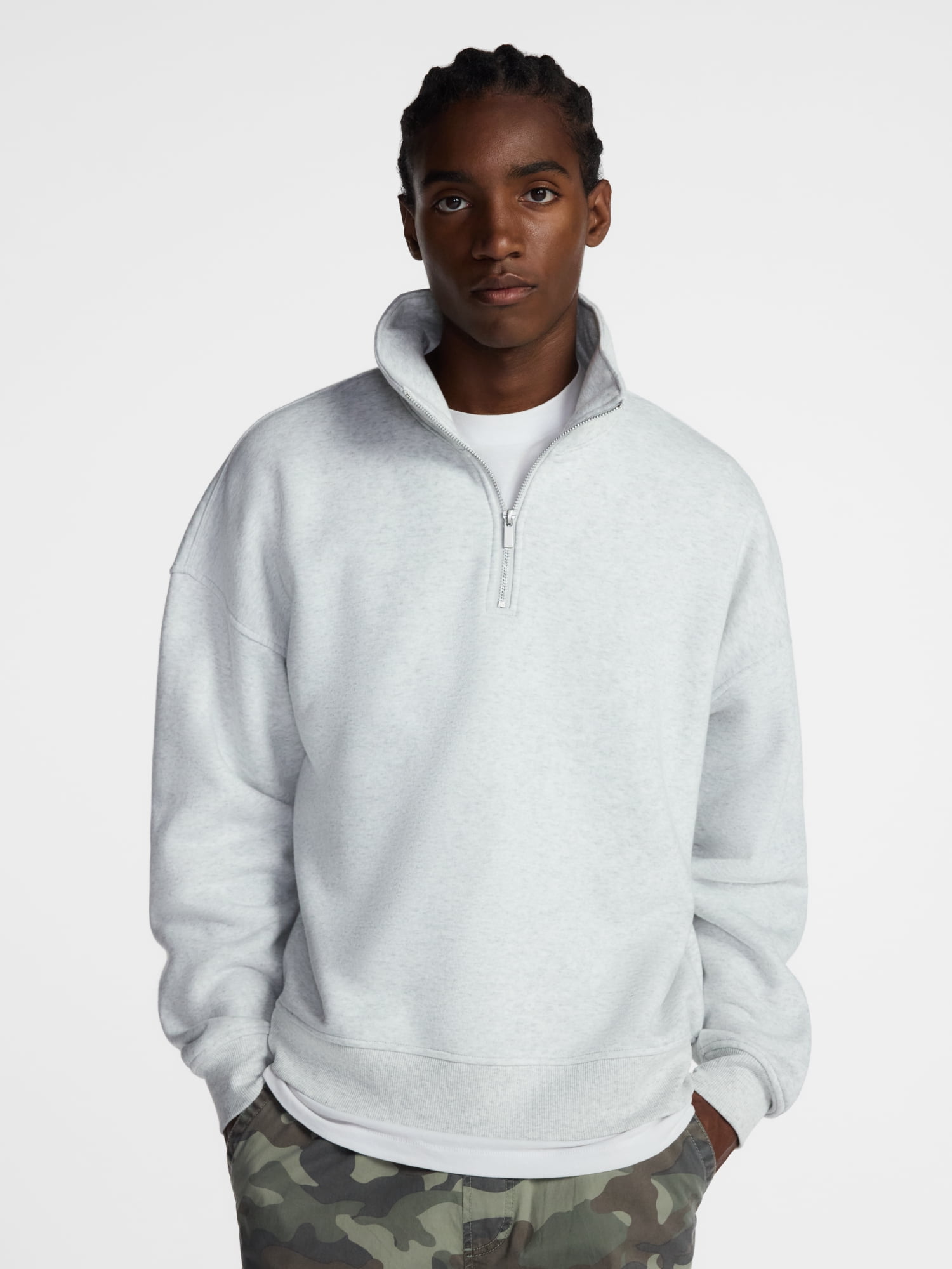 No Boundaries Boxy Fit Quarter Zip Fleece Sweatshirt with Long Sleeves, Men's XS-4XLT