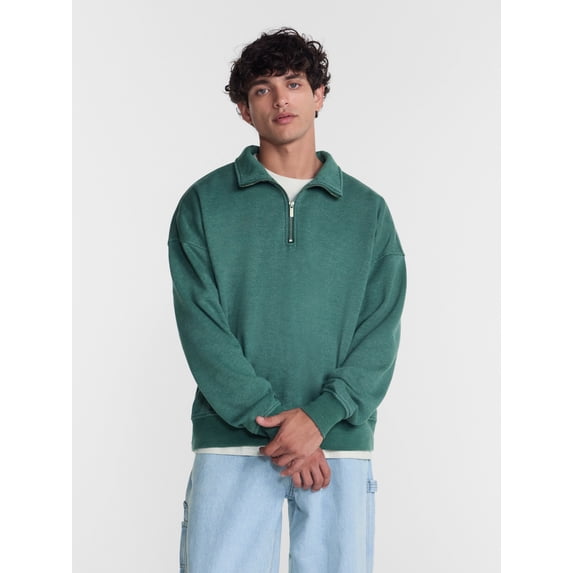 No Boundaries Boxy Fit Quarter Zip Fleece Sweatshirt with Long Sleeves, Men's XS-4XLT