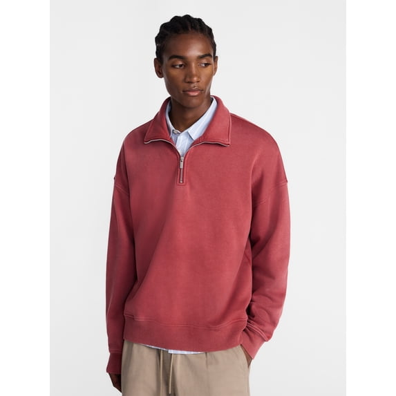 No Boundaries Boxy Fit Quarter Zip Fleece Sweatshirt with Long Sleeves, Men's XS-4XLT