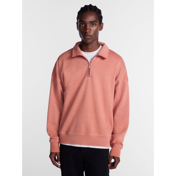 No Boundaries Boxy Fit Quarter Zip Fleece Sweatshirt with Long Sleeves, Men's XS-4XLT