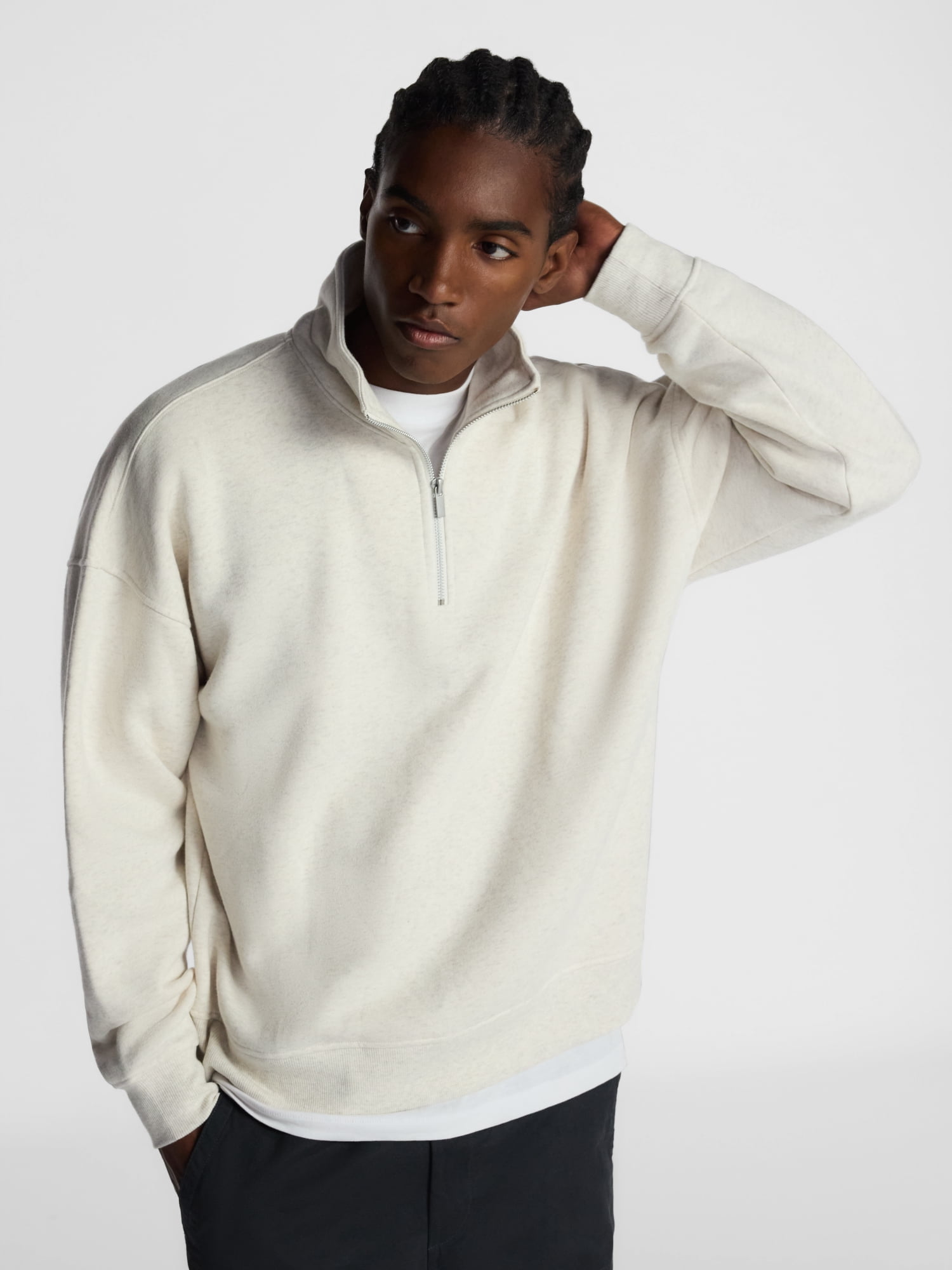 No Boundaries Boxy Fit Quarter Zip Fleece Sweatshirt with Long Sleeves, Men's XS-4XLT