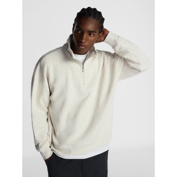 No Boundaries Boxy Fit Quarter Zip Fleece Sweatshirt with Long Sleeves, Men's XS-4XLT