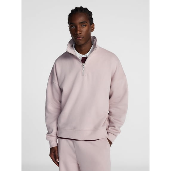 No Boundaries Boxy Fit Quarter Zip Fleece Sweatshirt with Long Sleeves, Men's XS-4XLT
