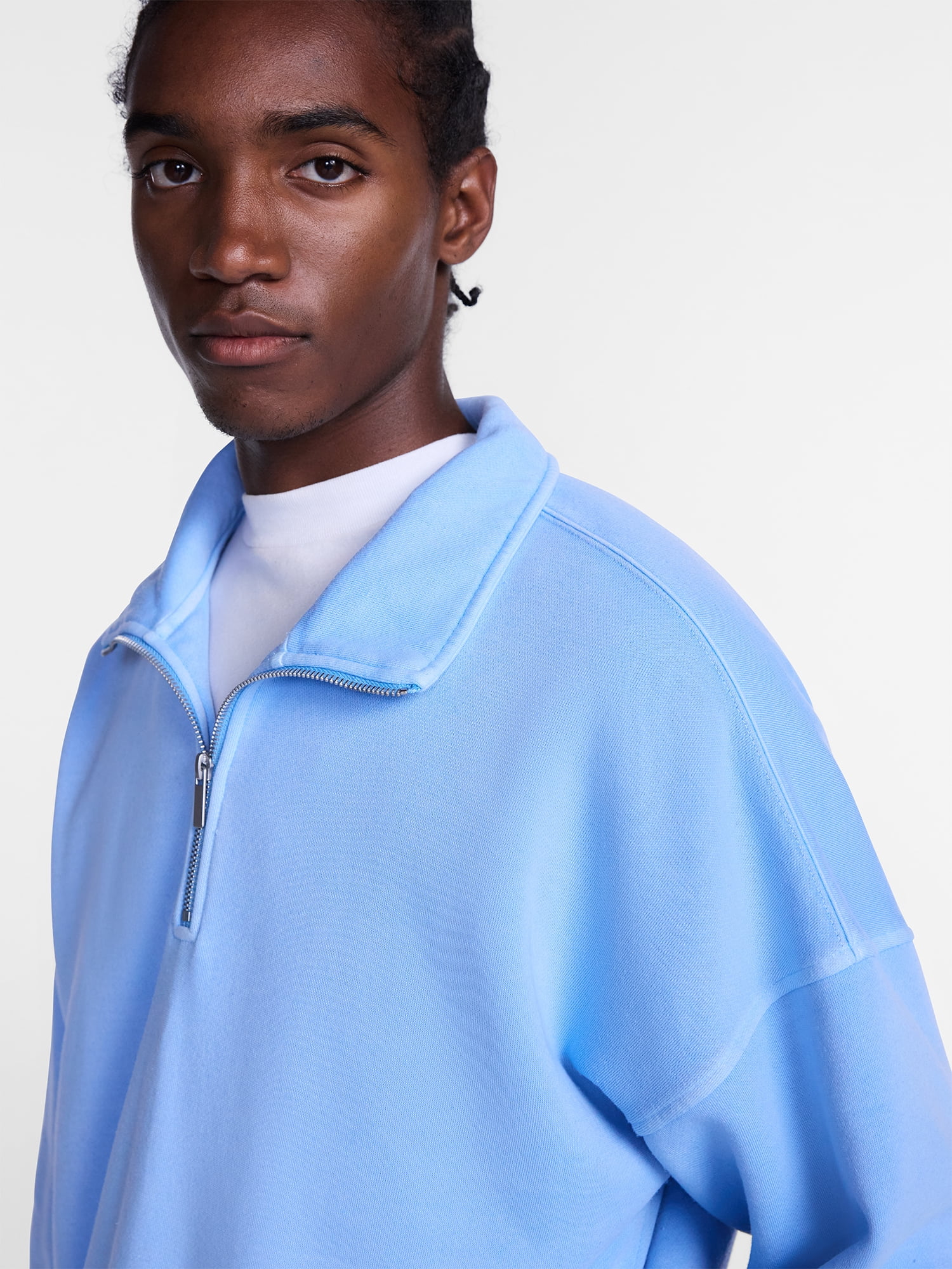 No Boundaries Boxy Fit Quarter Zip Fleece Sweatshirt with Long Sleeves, Men's XS-4XLT